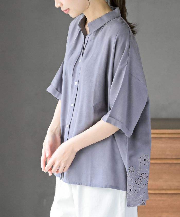 アールピーエス rps 衿スカラップ刺繍5分袖ブラウス （パープル） パープル