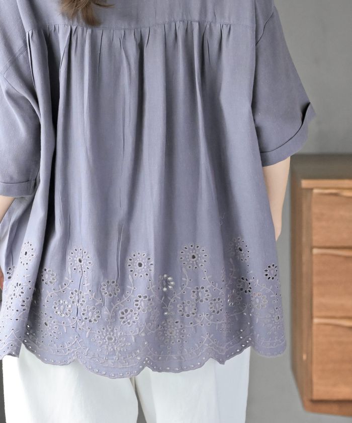 アールピーエス rps 衿スカラップ刺繍5分袖ブラウス （パープル） パープル