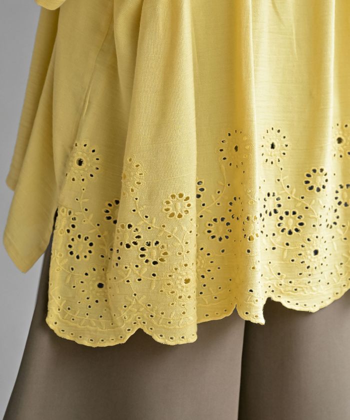 アールピーエス rps 衿スカラップ刺繍5分袖ブラウス （パープル） パープル