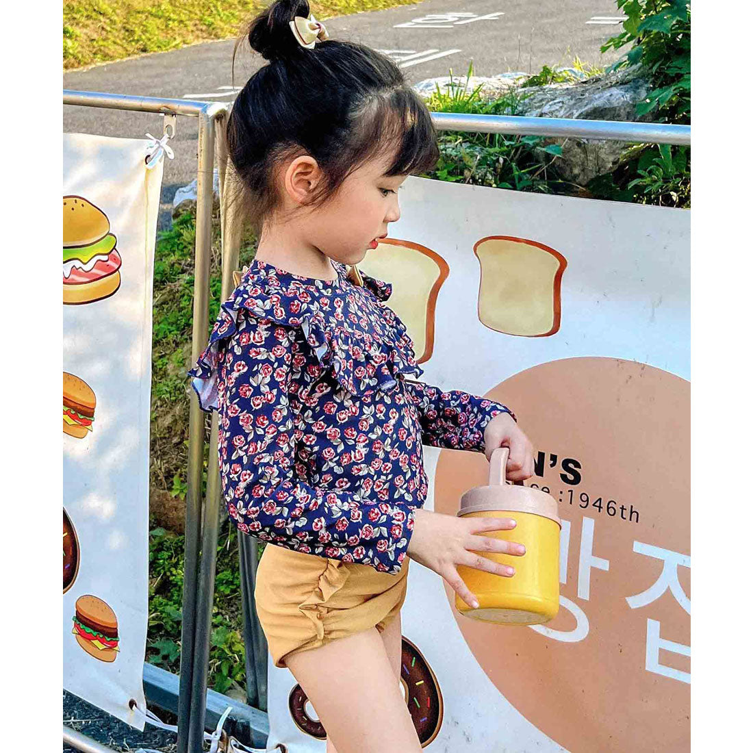 オシャレボ OSYAREVO 【ネット限定】 キッズ フラワー柄 ロングスリーブ フリル 水着 セットアップ 【返品不可商品】