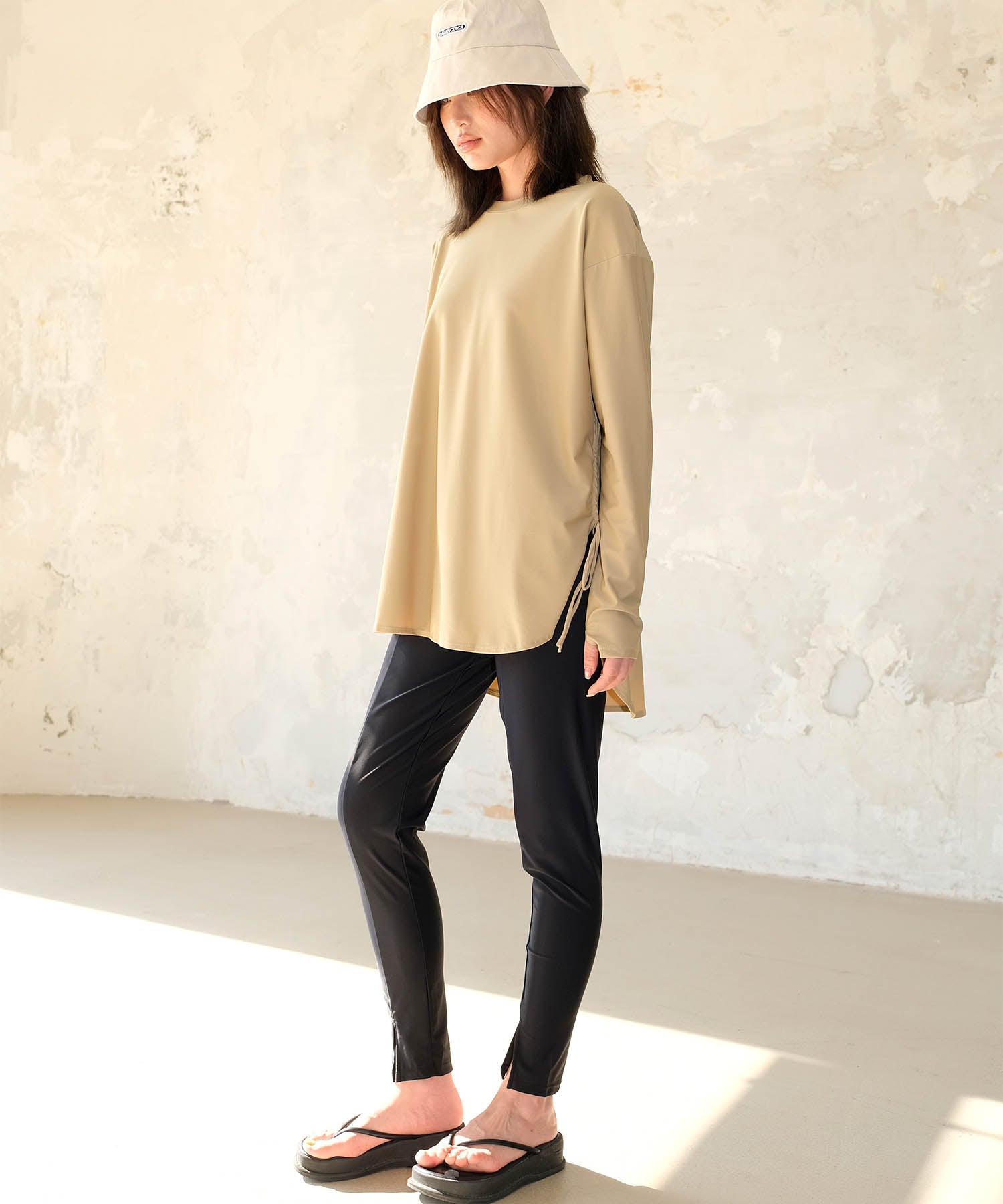 オシャレボ OSYAREVO 【ネット限定】【紫外線カット率99.9％以上】体型カバー サイドギャザー ラッシュガード レギンス セットアップ 水着
