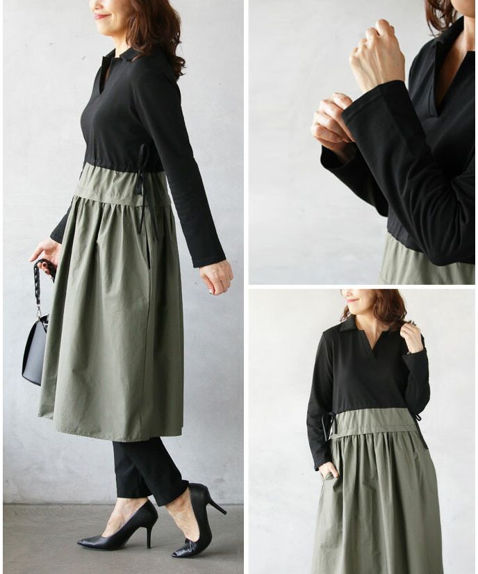 Adult OTONA Mixed Material Docking Casual Daily Dress
