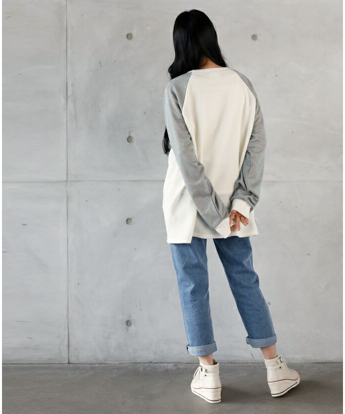 Adult OTONA I like this color Loose T-shirt with raglan sleeves