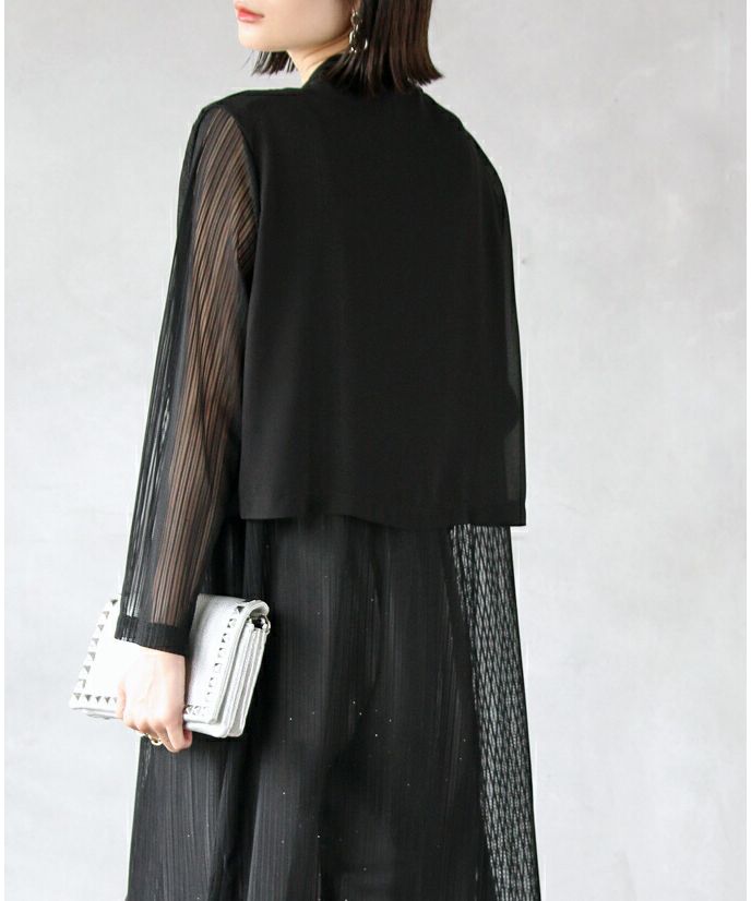 オトナ OTONA レイヤード風 シアーストライプ 細魅せカーデ