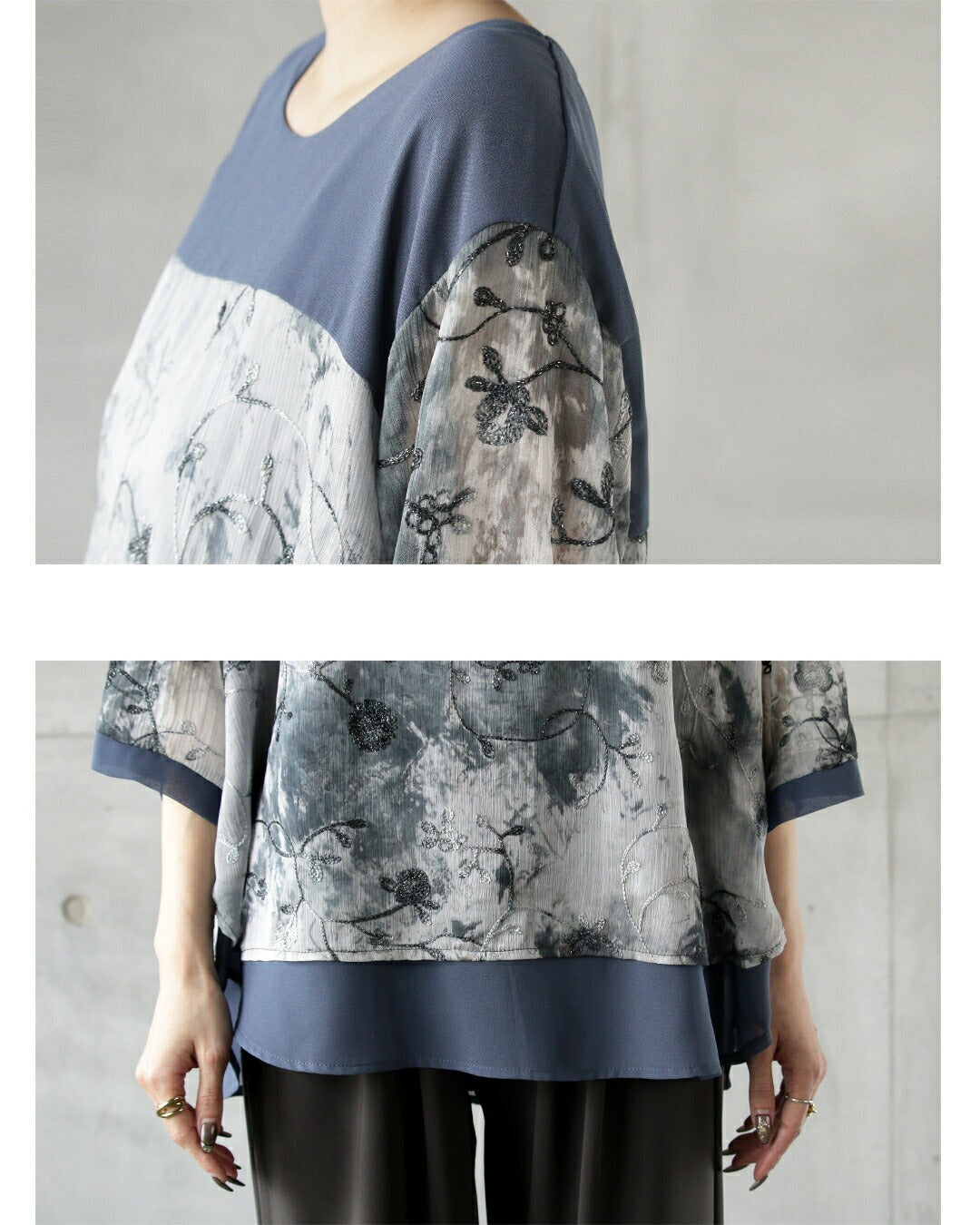 Adult embroidery top adorned with delicate sparkle