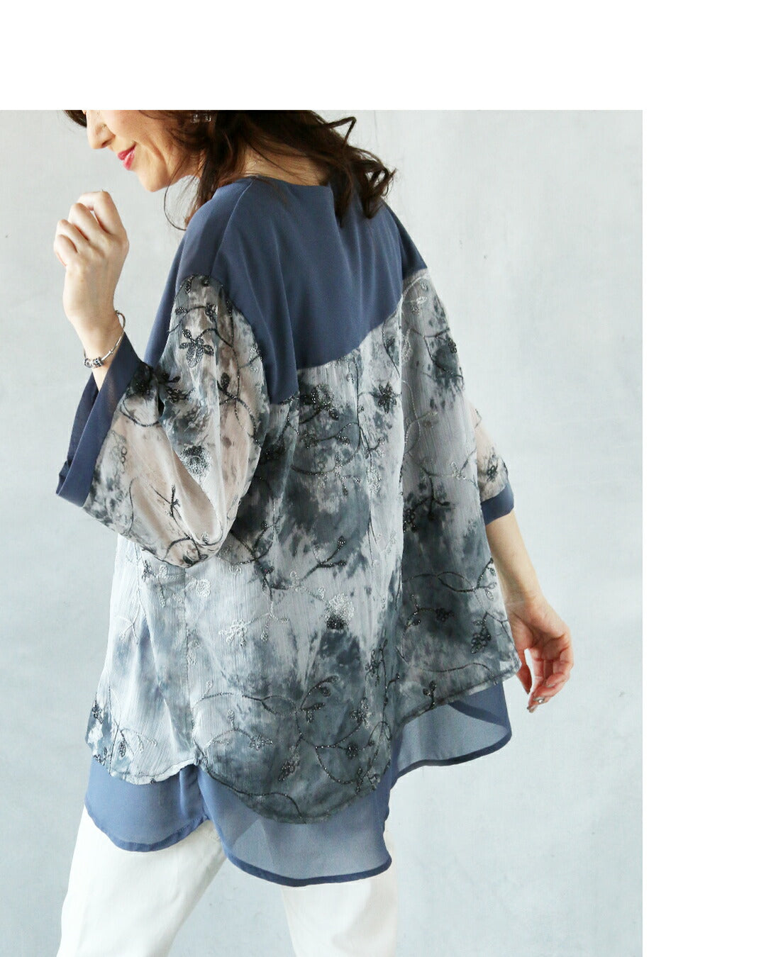 Adult embroidery top adorned with delicate sparkle