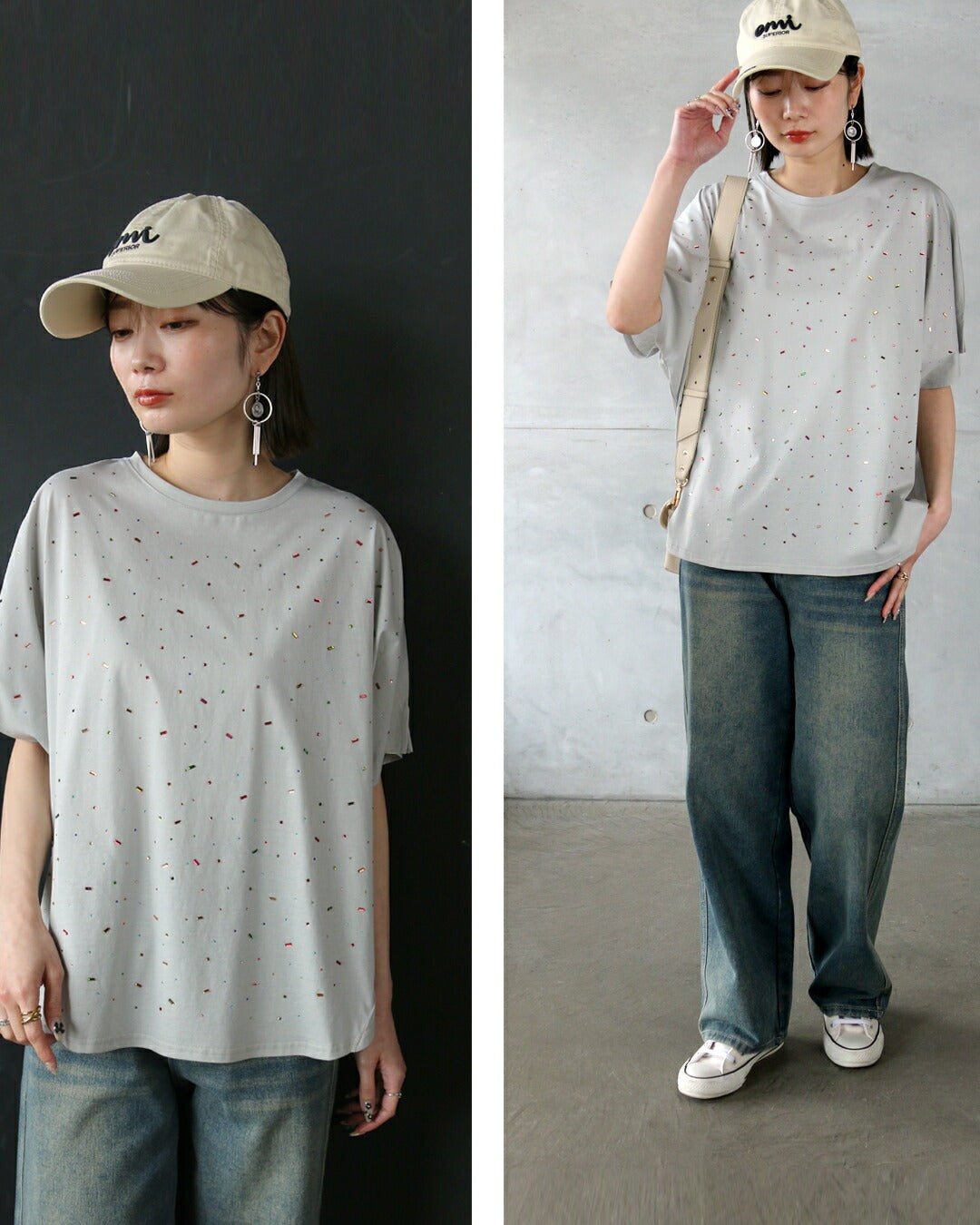 オトナ OTONA ときめく煌めき ビジュー付きTシャツ （ライトグレー） ライトグレー