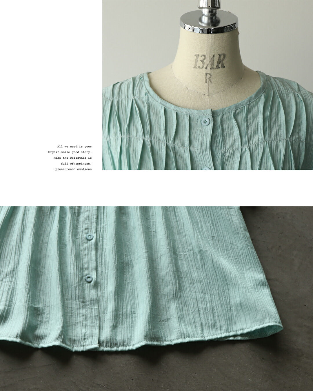 オトナ OTONA タック柄でナチュラルシックな佇まいへ大人ブラウス （ミントブルー） ミントブルー