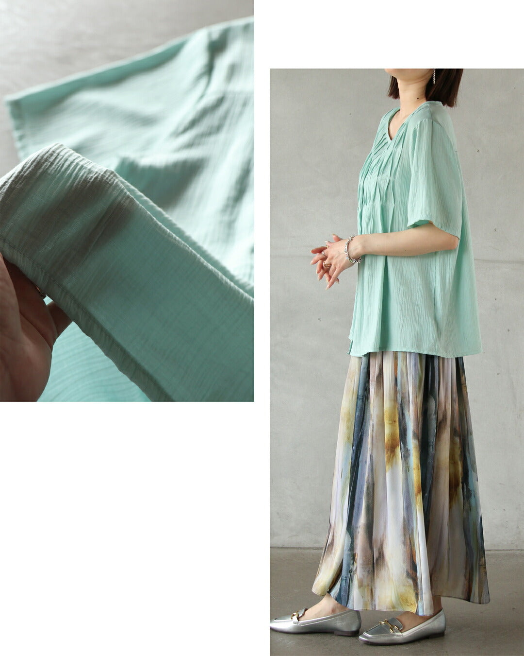 オトナ OTONA タック柄でナチュラルシックな佇まいへ大人ブラウス （ミントブルー） ミントブルー