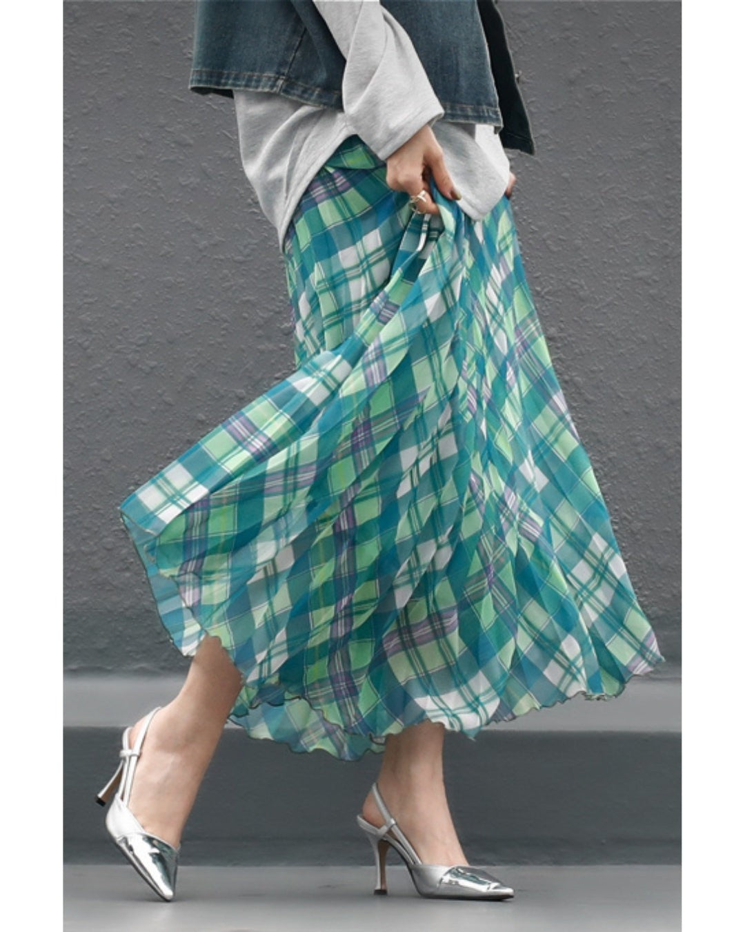 オトナ OTONA 愛されプリーツ ランダムチェック スカート （グリーン） グリーン