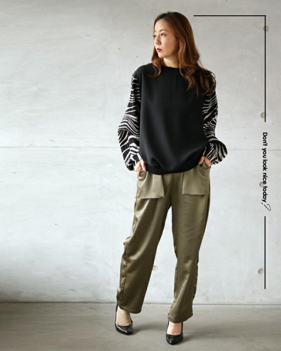 オトナ OTONA 大人の品格 ツヤパンツ （カーキ） カーキ