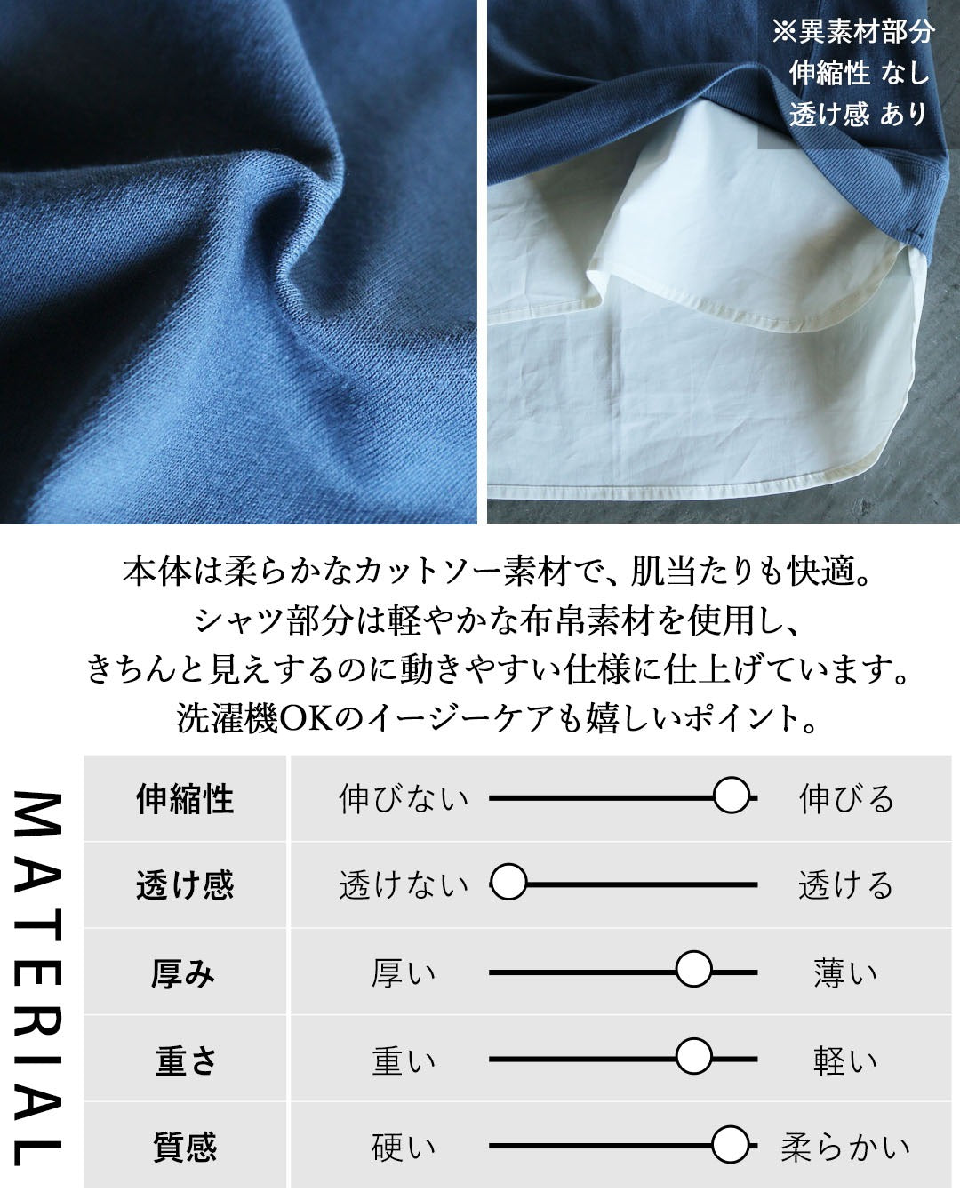 オトナ OTONA レイヤードが一枚で完成。レイヤード風デザイントップス （ブルー） ブルー