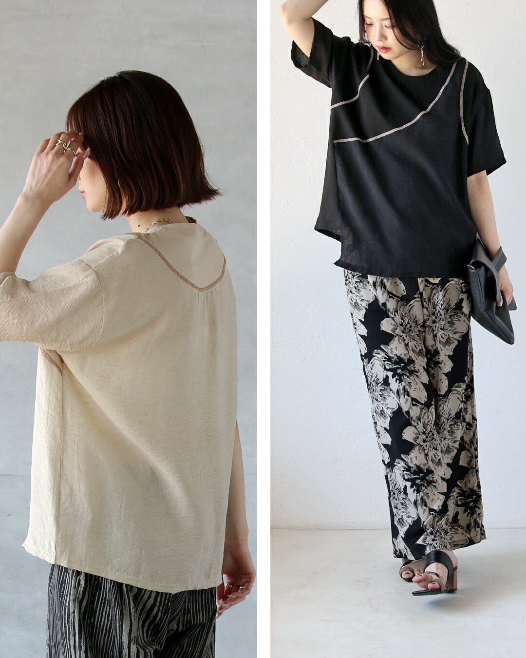 nononページ Adult OTONA Embroidered Line and Asymmetrical Hem with Different Mater