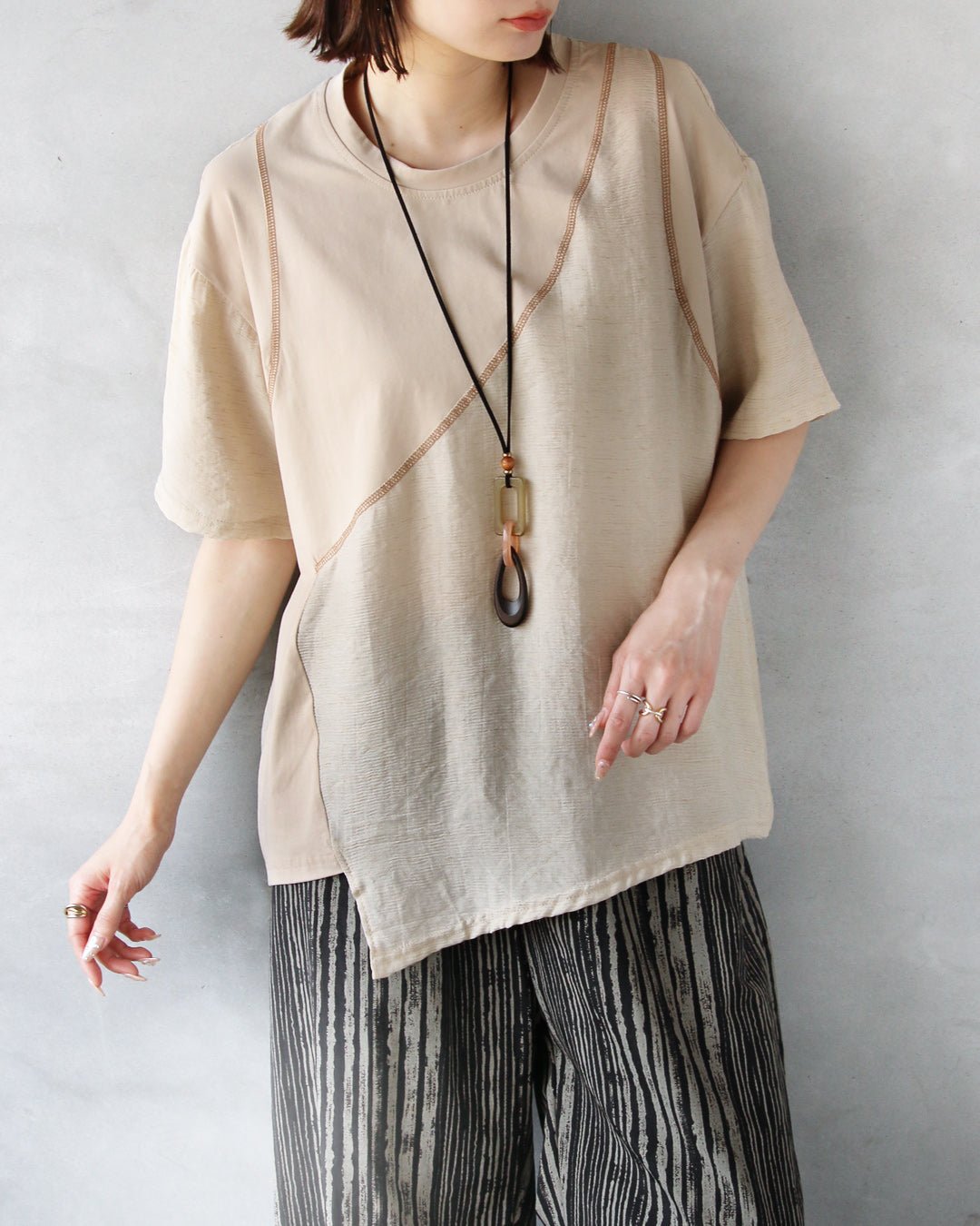 Adult OTONA Embroidered Line and Asymmetrical Hem with Different Mater