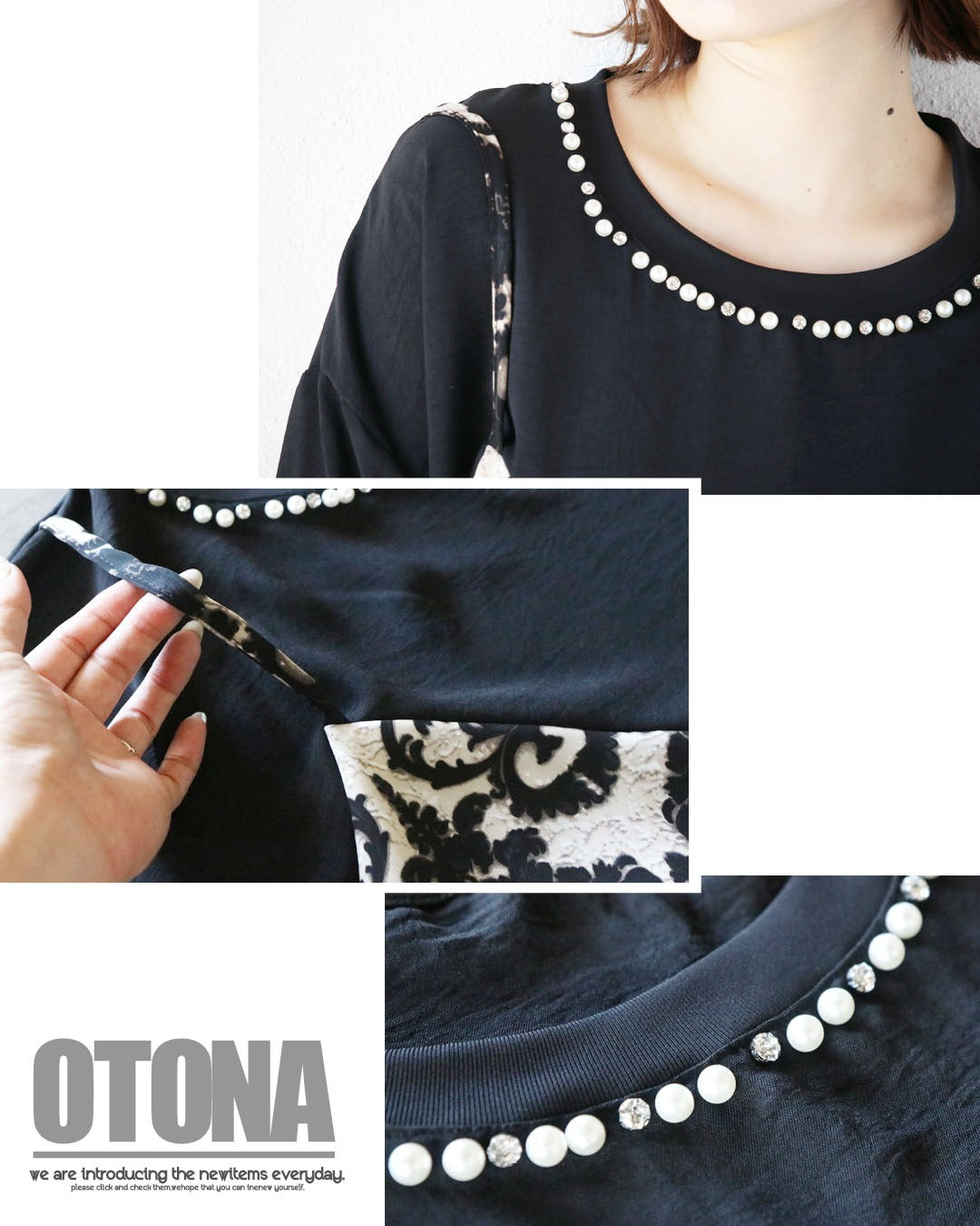 オトナ OTONA 1枚でレイヤード映え。ゆったり着れる、大人の華やぎスタイルトップス （ブラック） ブラック