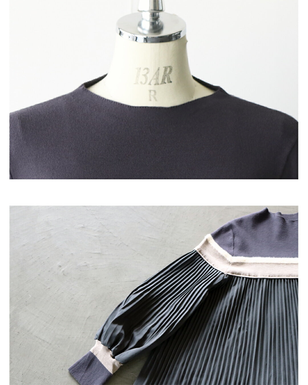 オトナ OTONA プリーツと配色ラインで魅せる大人可愛いゆったりトップス （グレー） グレー