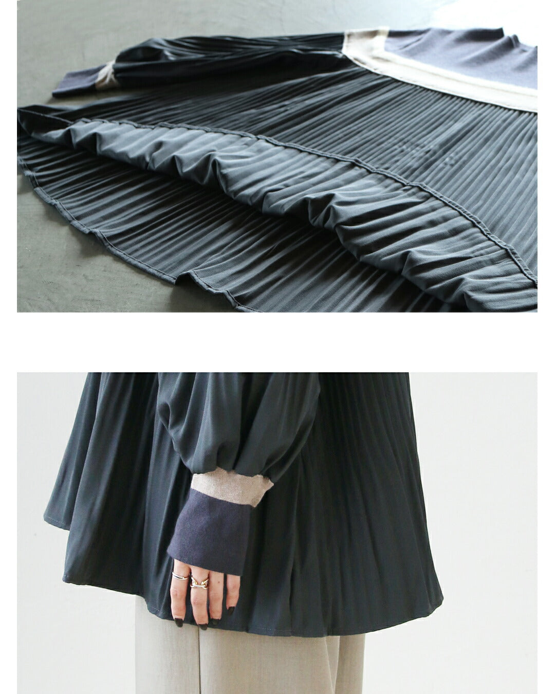 オトナ OTONA プリーツと配色ラインで魅せる大人可愛いゆったりトップス （グレー） グレー