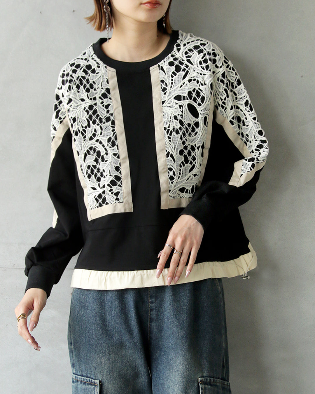 オトナ OTONA シックで大人可愛いレースデザイントップス （ブラック） ブラック