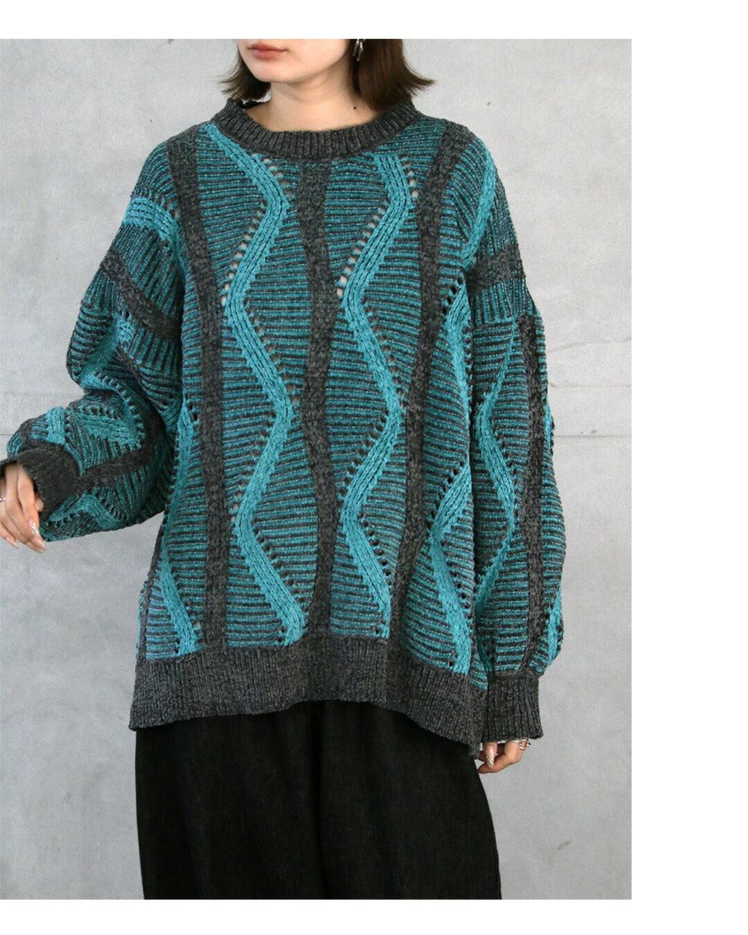 オトナ OTONA ラフに映えるしっとりベロアの大人柄ゆるニットトップス （ターコイズブルー） ターコイズブルー