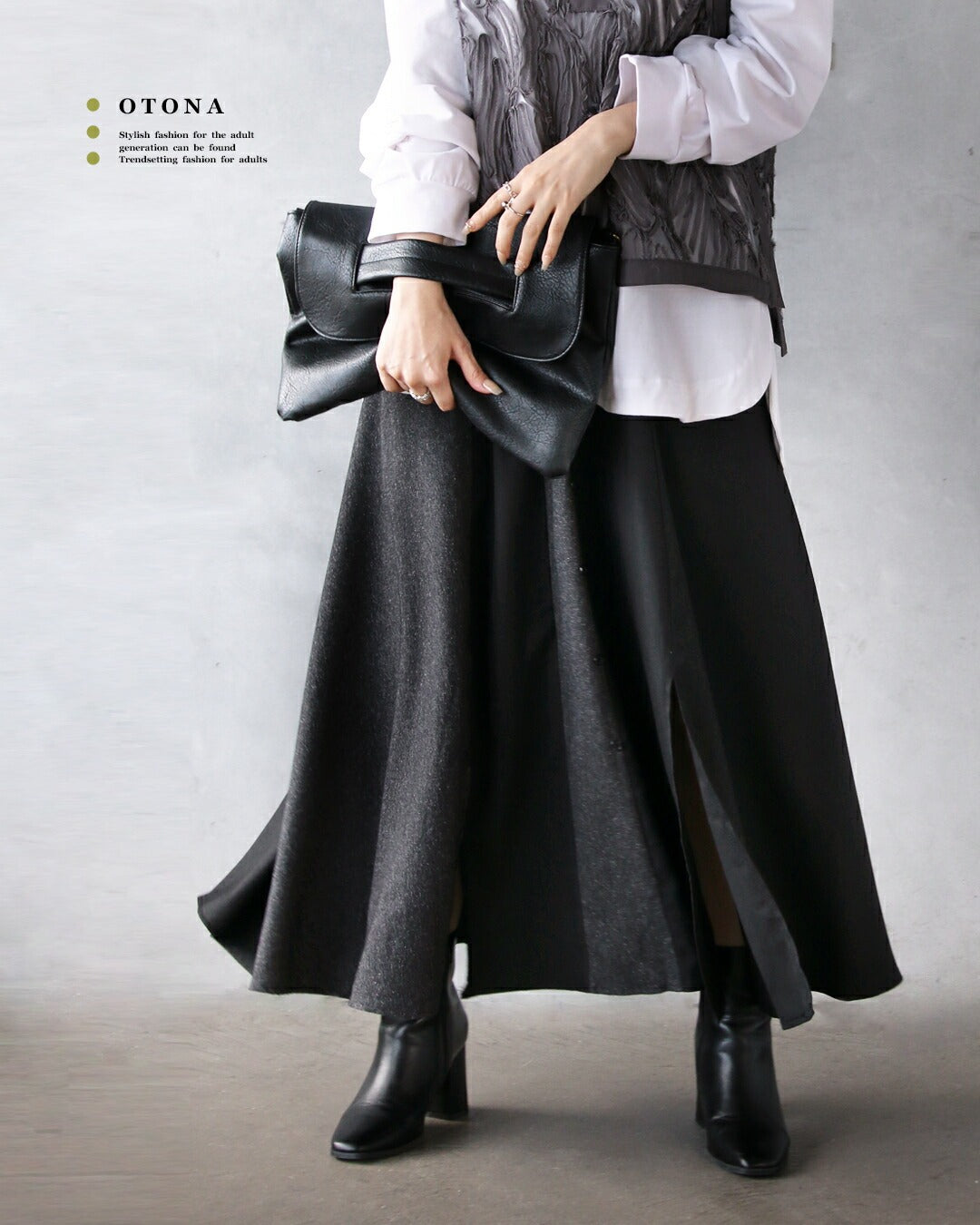 オトナ OTONA スッキリ見えと抜け感生む 異素材×スリットの大人モードスカート （ブラック） ブラック