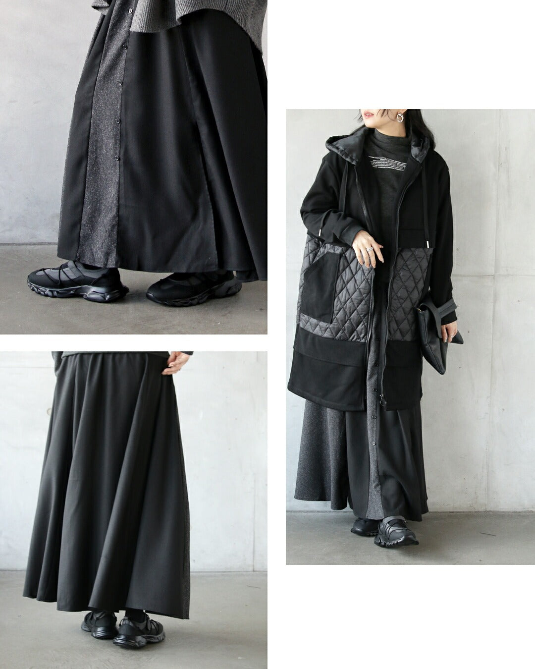 オトナ OTONA スッキリ見えと抜け感生む 異素材×スリットの大人モードスカート （ブラック） ブラック