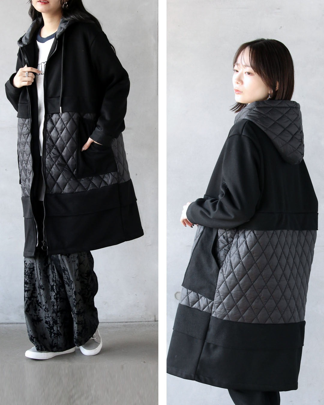 オトナ OTONA 羽織った瞬間 ふわもち裏微起毛 キルティング切替コート （ブラック） ブラック