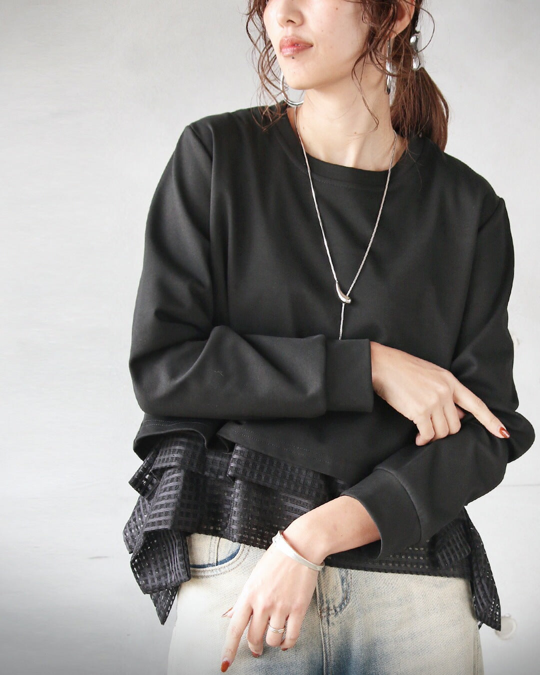 オトナ OTONA 黒に、遊びを。変形メッシュスウェット （ブラック） ブラック
