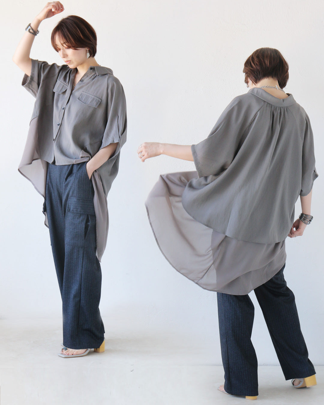 オトナ OTONA 後ろが主役。シアータックデザインシャツ （グレー） グレー