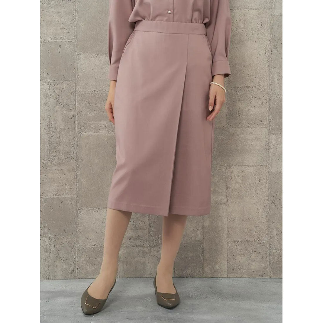 パーフェクトスーツファクトリー Perfect Suit FActory 【セットアップ可能】ダブルツイル ラップ風ストレートスカート,S．ピンク