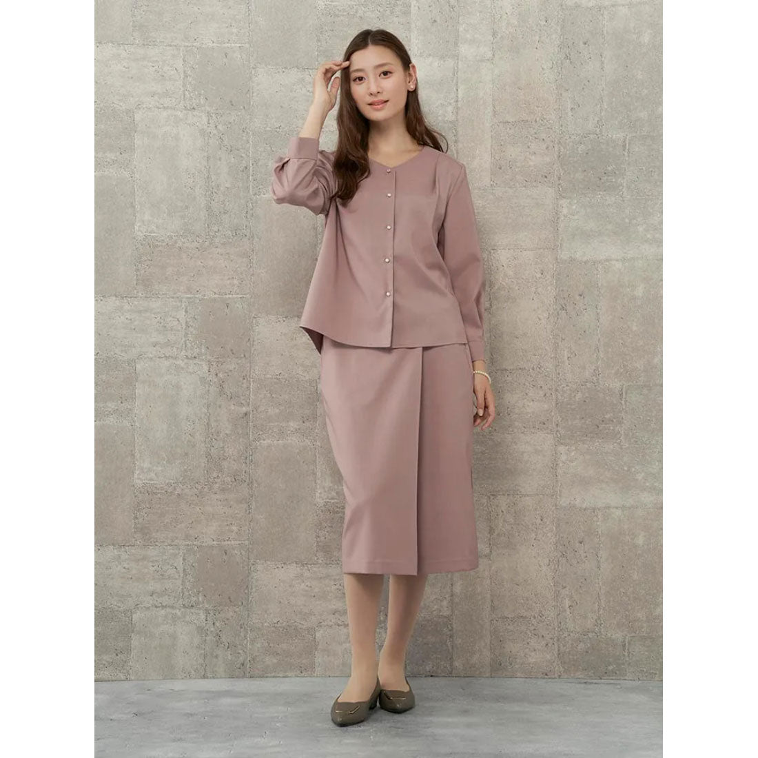パーフェクトスーツファクトリー Perfect Suit FActory 【セットアップ可能】ダブルツイル ラップ風ストレートスカート