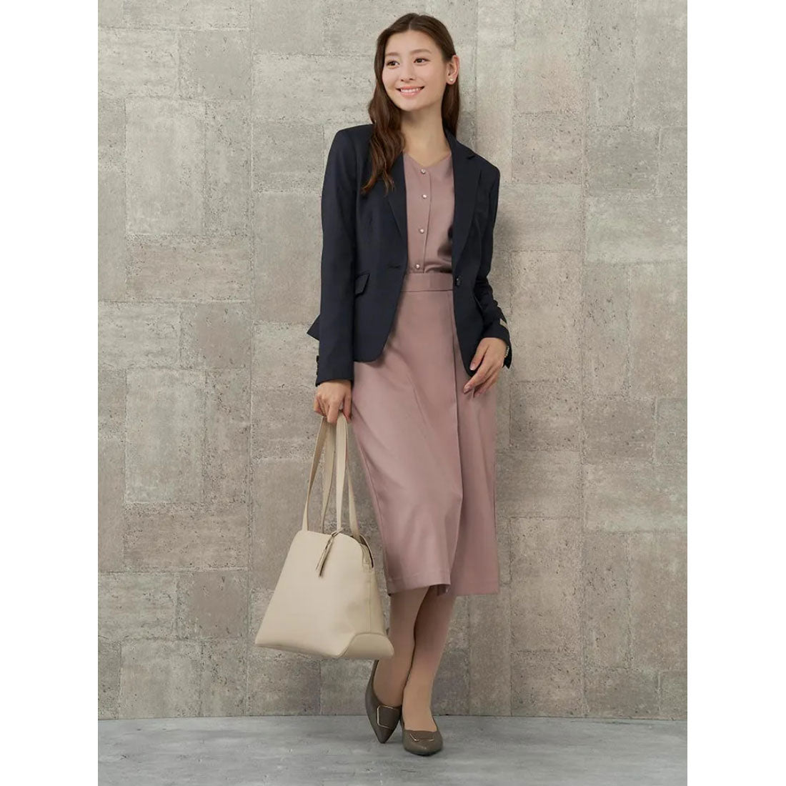 パーフェクトスーツファクトリー Perfect Suit FActory 【セットアップ可能】ダブルツイル ラップ風ストレートスカート