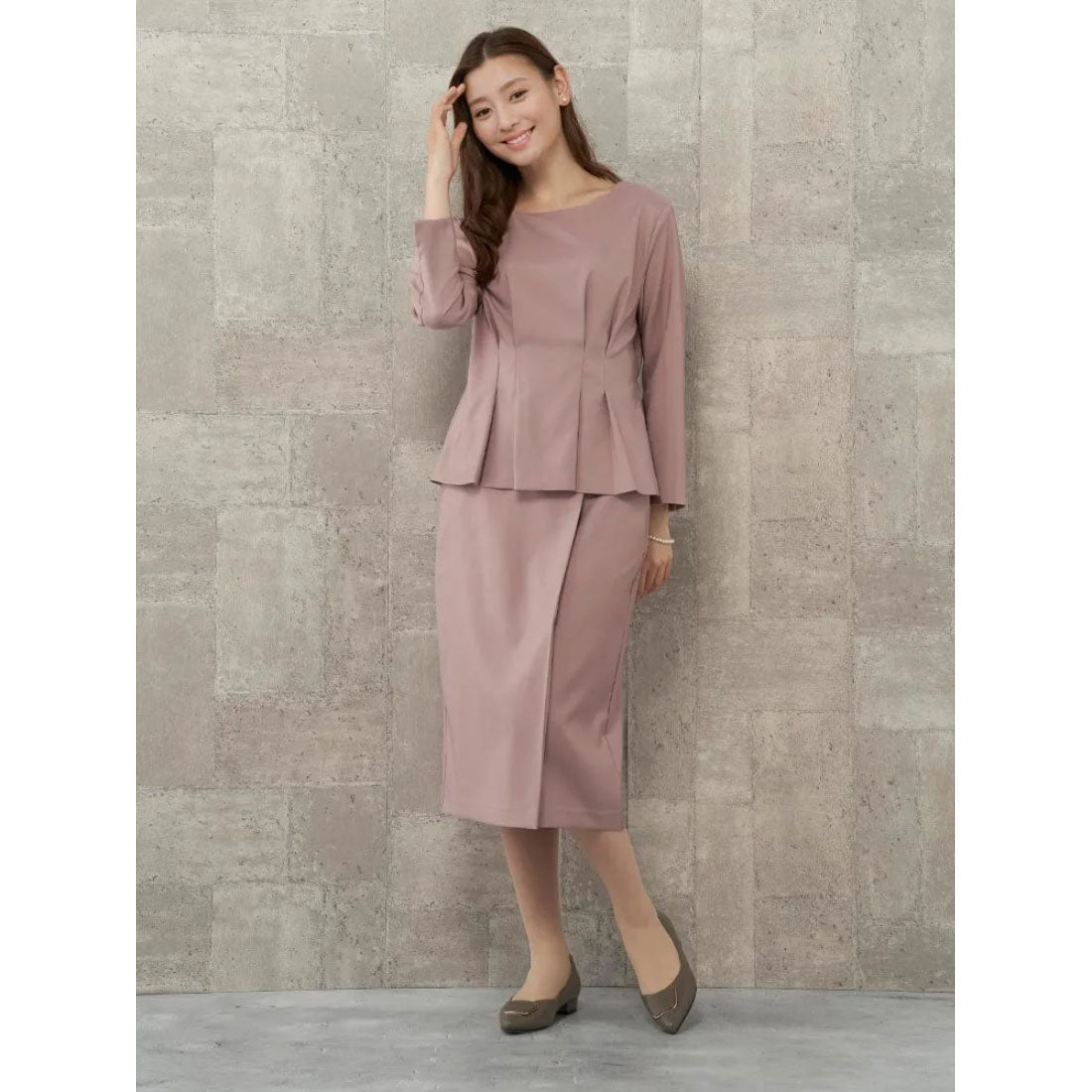 パーフェクトスーツファクトリー Perfect Suit FActory 【セットアップ可能】ダブルツイル ラップ風ストレートスカート