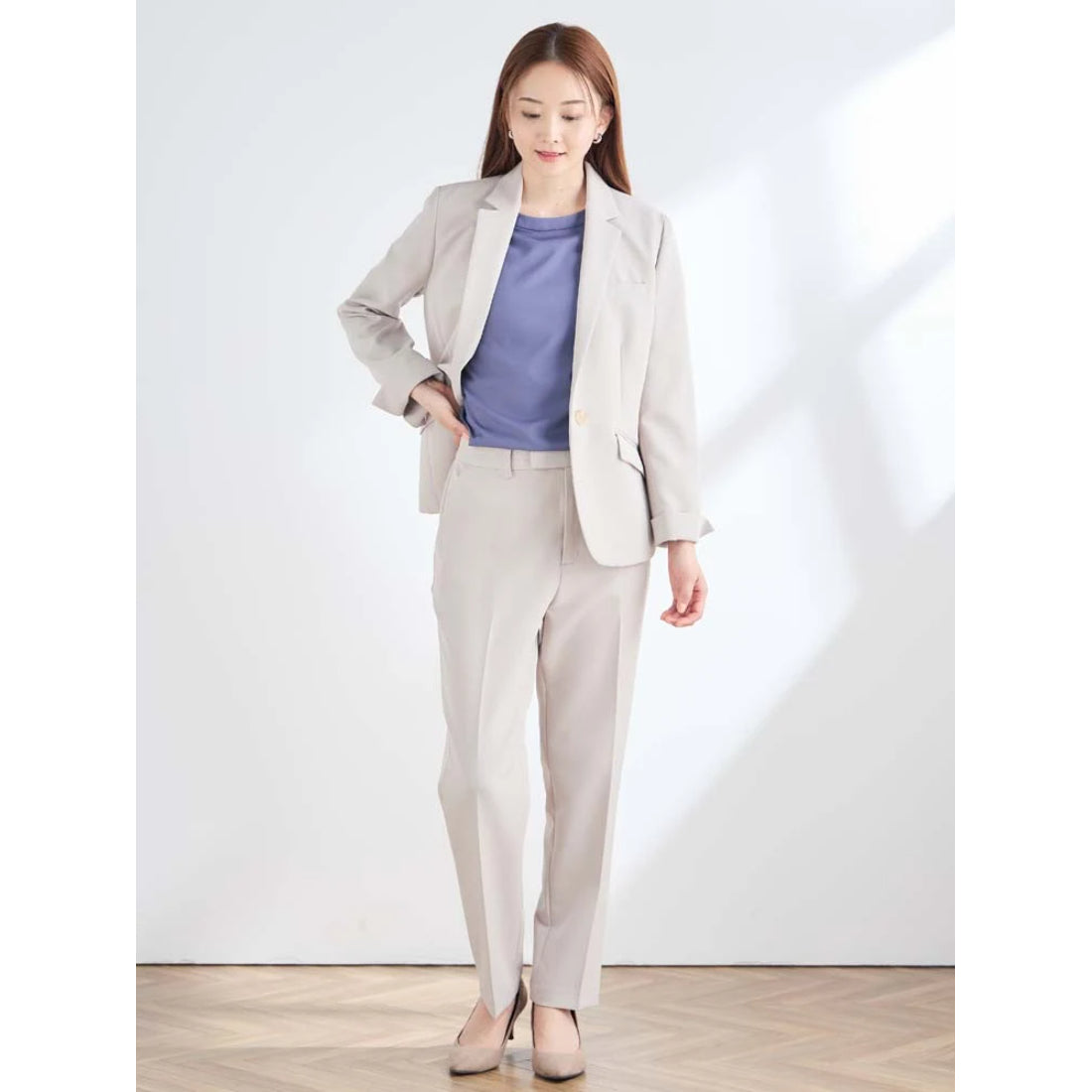 パーフェクトスーツファクトリー Perfect Suit FActory コットンライク 袖フレア ブロードブラウス （ブルー） ブルー