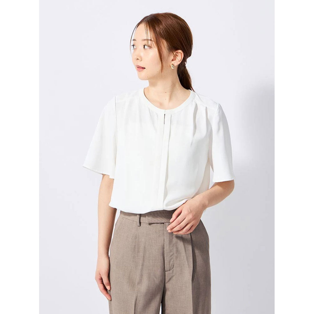 パーフェクトスーツファクトリー Perfect Suit FActory 【接触冷感】ステッチデシンブラウス （オフホワイト） オフホワイト
