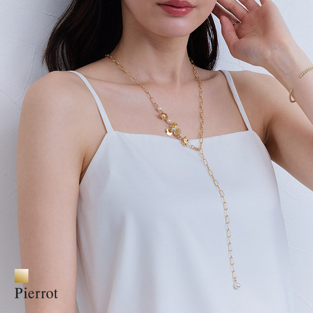 ピエロ Pierrot 2wayデザインチェーンフラワーモチーフネックレス （ゴールド） ゴールド