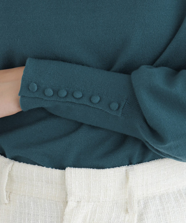 マーベラス バイ ピエロ marvelous by Pierrot ネックが選べるクルミボタンボリューム袖ニット【クルーネック】 （ブラック） ブラック