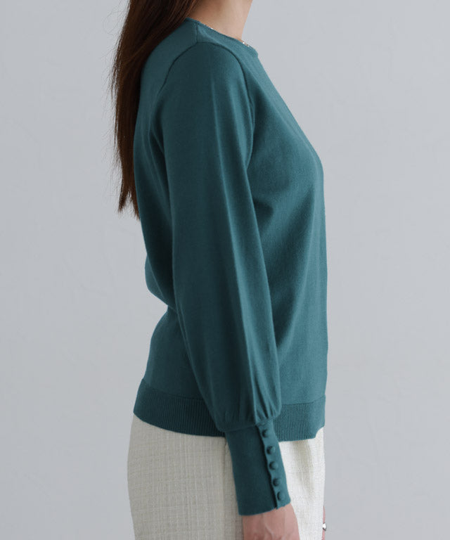 マーベラス バイ ピエロ marvelous by Pierrot ネックが選べるクルミボタンボリューム袖ニット【クルーネック】 （ブラック） ブラック