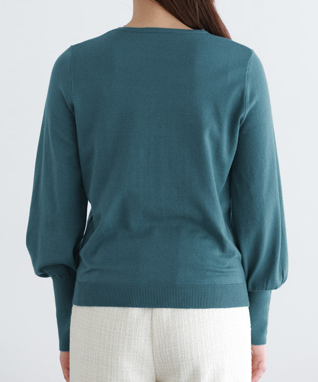 マーベラス バイ ピエロ marvelous by Pierrot ネックが選べるクルミボタンボリューム袖ニット【クルーネック】 （ブラック） ブラック