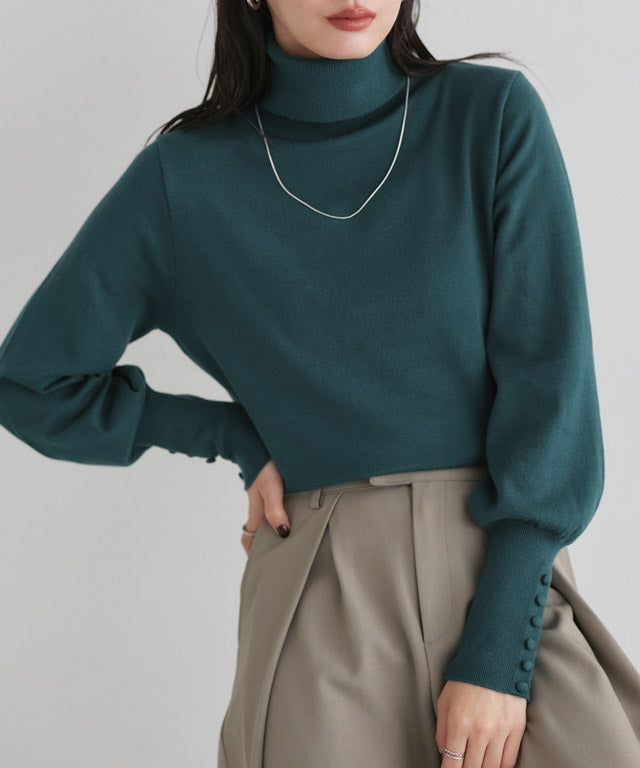 マーベラス バイ ピエロ marvelous by Pierrot ネックが選べるクルミボタンボリューム袖ニット【クルーネック】 （ブラック） ブラック