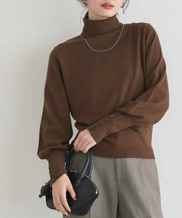 マーベラス バイ ピエロ marvelous by Pierrot ネックが選べるクルミボタンボリューム袖ニット【クルーネック】 （ブラック） ブラック