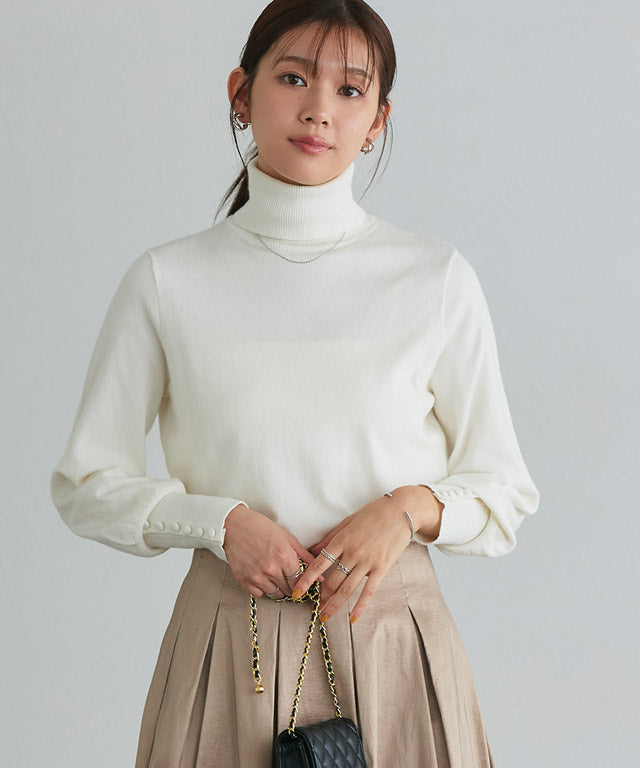 マーベラス バイ ピエロ marvelous by Pierrot ネックが選べるクルミボタンボリューム袖ニット【クルーネック】 （ブラック） ブラック