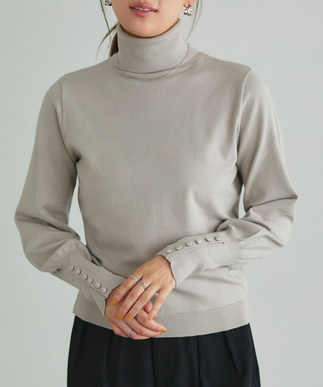 マーベラス バイ ピエロ marvelous by Pierrot ネックが選べるクルミボタンボリューム袖ニット【クルーネック】 （ブラック） ブラック