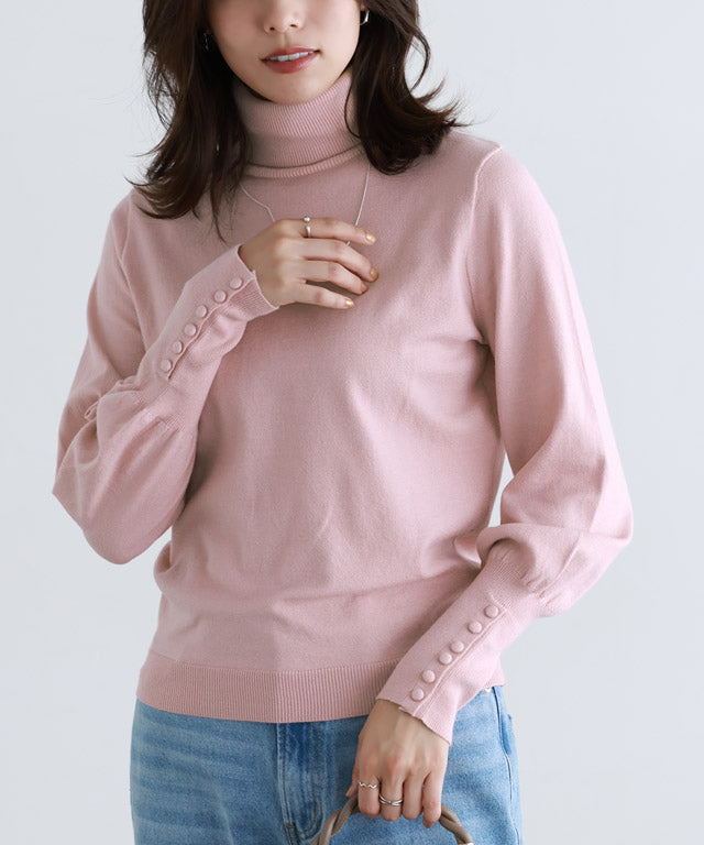 マーベラス バイ ピエロ marvelous by Pierrot ネックが選べるクルミボタンボリューム袖ニット【クルーネック】 （ブラック） ブラック