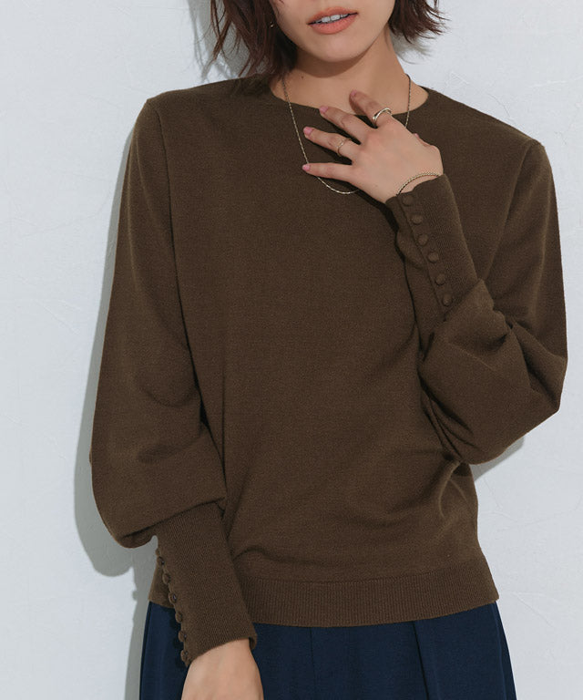 マーベラス バイ ピエロ marvelous by Pierrot ネックが選べるクルミボタンボリューム袖ニット【クルーネック】 （ブラック） ブラック