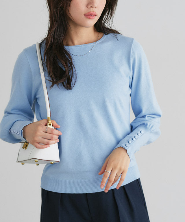 マーベラス バイ ピエロ marvelous by Pierrot ネックが選べるクルミボタンボリューム袖ニット【クルーネック】 （ブラック） ブラック