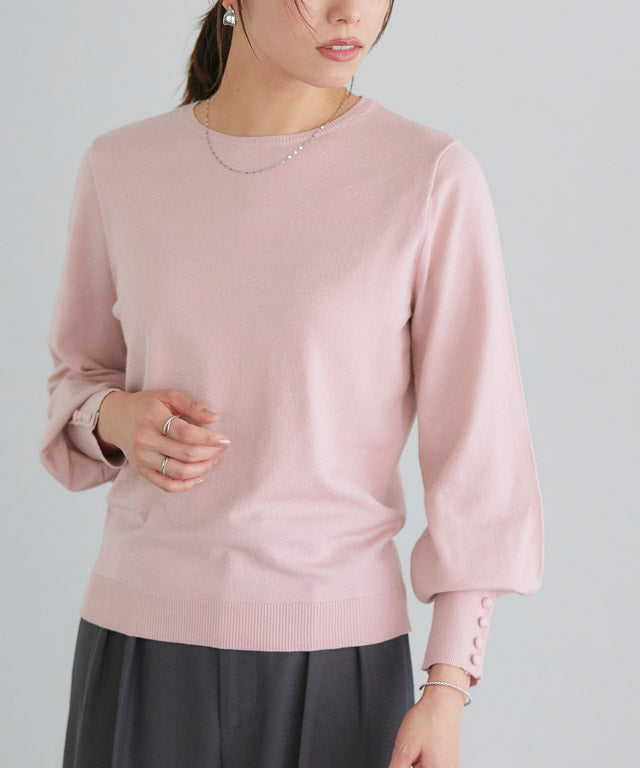 マーベラス バイ ピエロ marvelous by Pierrot ネックが選べるクルミボタンボリューム袖ニット【クルーネック】,ライトピンク