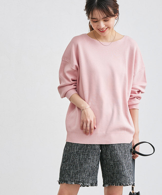 Selectable Neck Multi-functional Knit Pullover [Boat Neck]