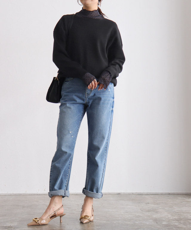 Selectable Neck Multi-functional Knit Pullover [Boat Neck]