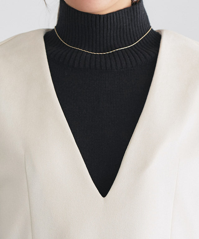 マーベラス バイ ピエロ marvelous by Pierrot スエードタッチベスト×ハイネックニットワンピースセット