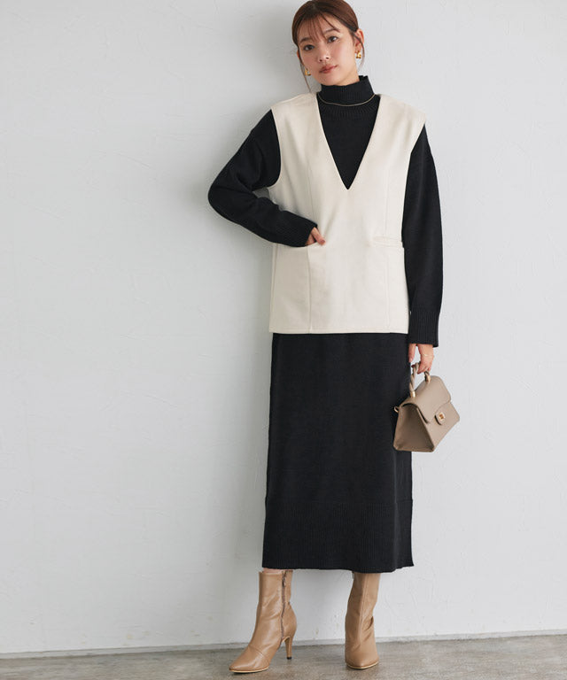 マーベラス バイ ピエロ marvelous by Pierrot スエードタッチベスト×ハイネックニットワンピースセット